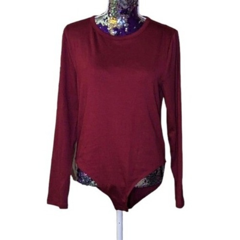 Dark Academia Quiet Luxury Burgundy Long Sleeve Bodysuit Minimalist Chic Gap XL